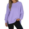 thumbnail image 3 of Bmawag Womens Plus Size Tops Side Slit Long Sleeve Crew Neck Solid Color Shirts Women's Casual Comfortable Pullover Oversized Sweatshirts Purple M, 3 of 9