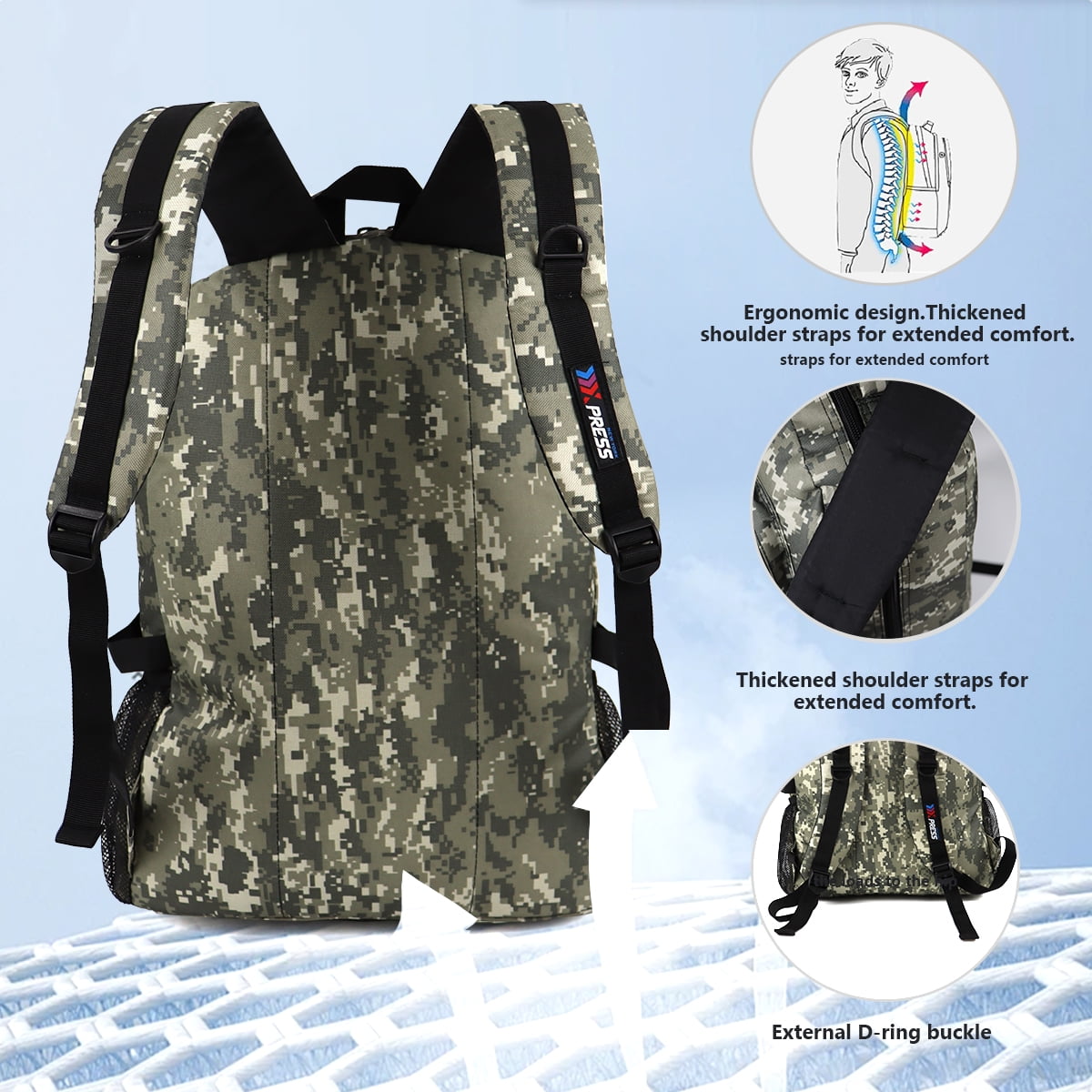30L Travel Backpack for Men & Women,Water-Resistant Lightweight Camo Backpack Hiking Work School Daily Bag,8076 Khaki