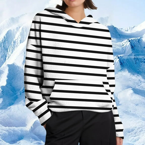 Womens Striped Hoodies Oversized Hoodie Sweatshirts Graphic Vintage Sweatshirt Streetwear White L