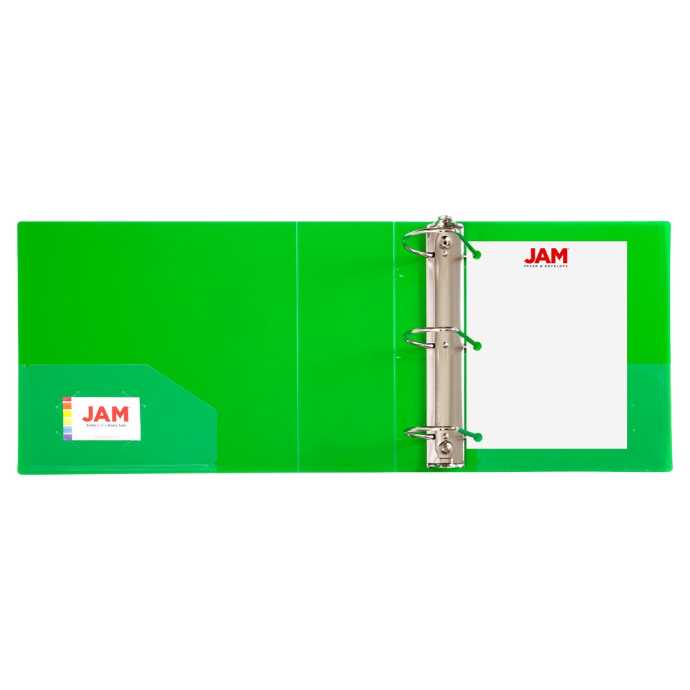 JAM Paper Plastic 4 inch Binder, 3 Metal Ring, Green, 1/Pack