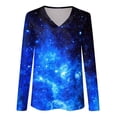 thumbnail image 2 of Gibobby Blusas De Manga Larga Para Mujer Camiseta de manga larga con cuello en V y estampado a la moda para mujer（Azul， XXL), 2 of 5