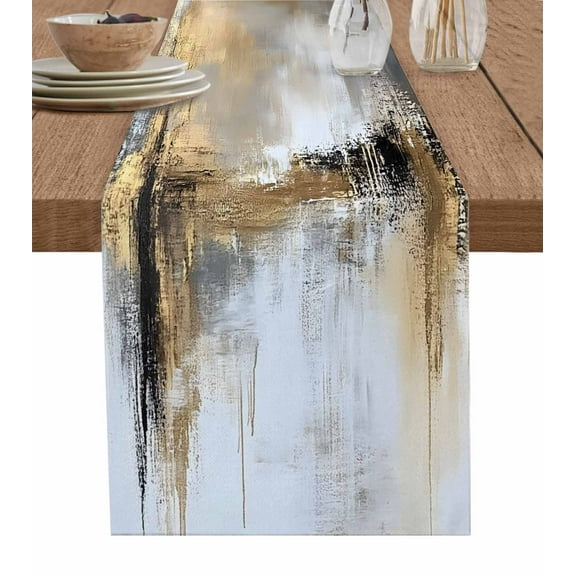Table Runner Black White Gold Painting Table Decoration for Kitchen Dinning Abstract Art Table Decoration for Indoor Outdoor Party Wedding Decor 13x90inch