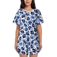 thumbnail image 1 of Balery Blue Ink Flowers Conjunto de Pijama para Mujer con Estampado, Dos Piezas de Manga Corta y Shorts, Ropa de Dormir Suave con Cuello Redondo y Bolsillos-Large, 1 of 6