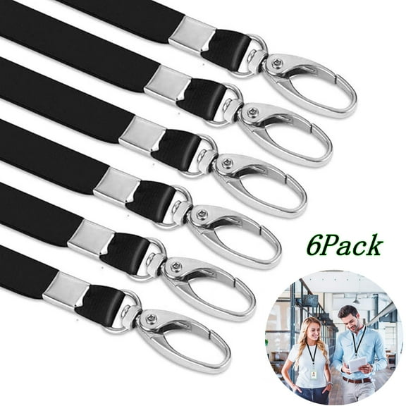 Bxaolu Neck Lanyard with Hook, Badge Lanyards Long Strap ID Card Holder Keychains for Badge Holders, Black, 6Pcs