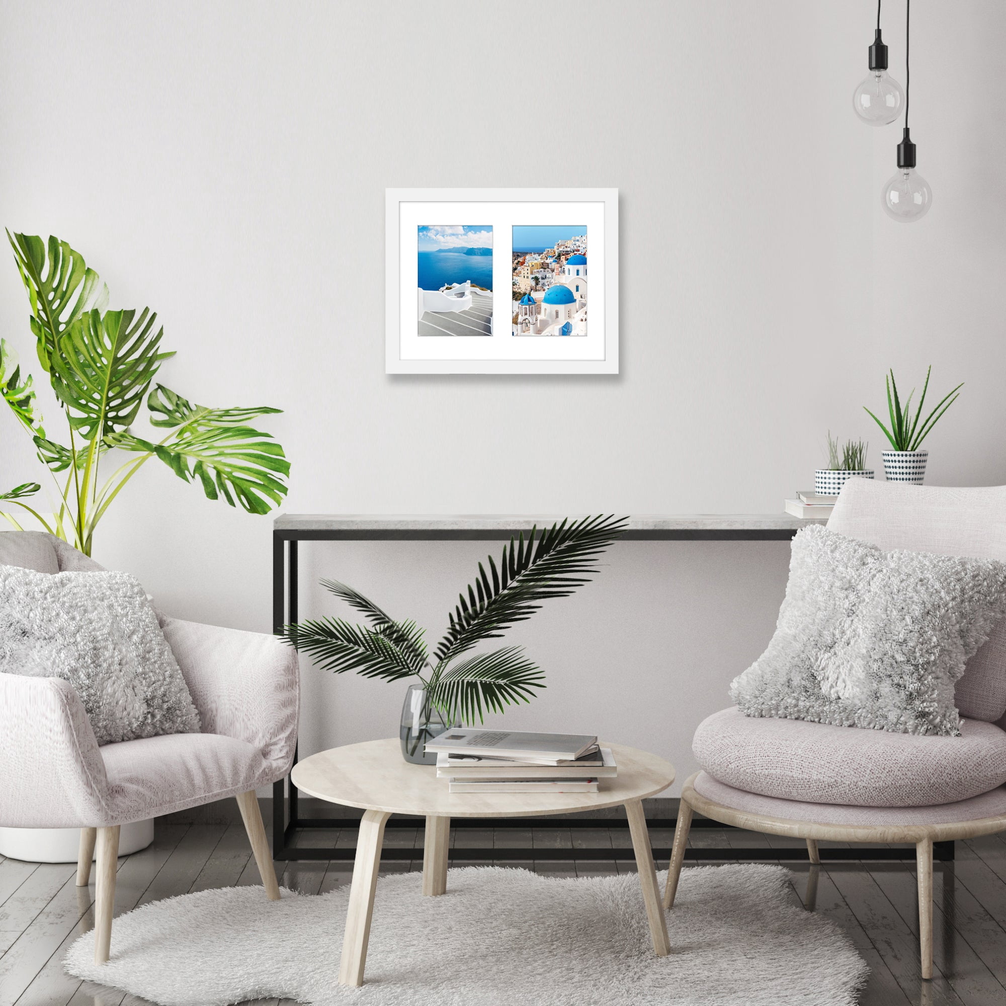 5x7 Double Picture Frame in White - Composite Wood with Shatter Resistant Glass - Horizontal and Vertical Formats for Wall