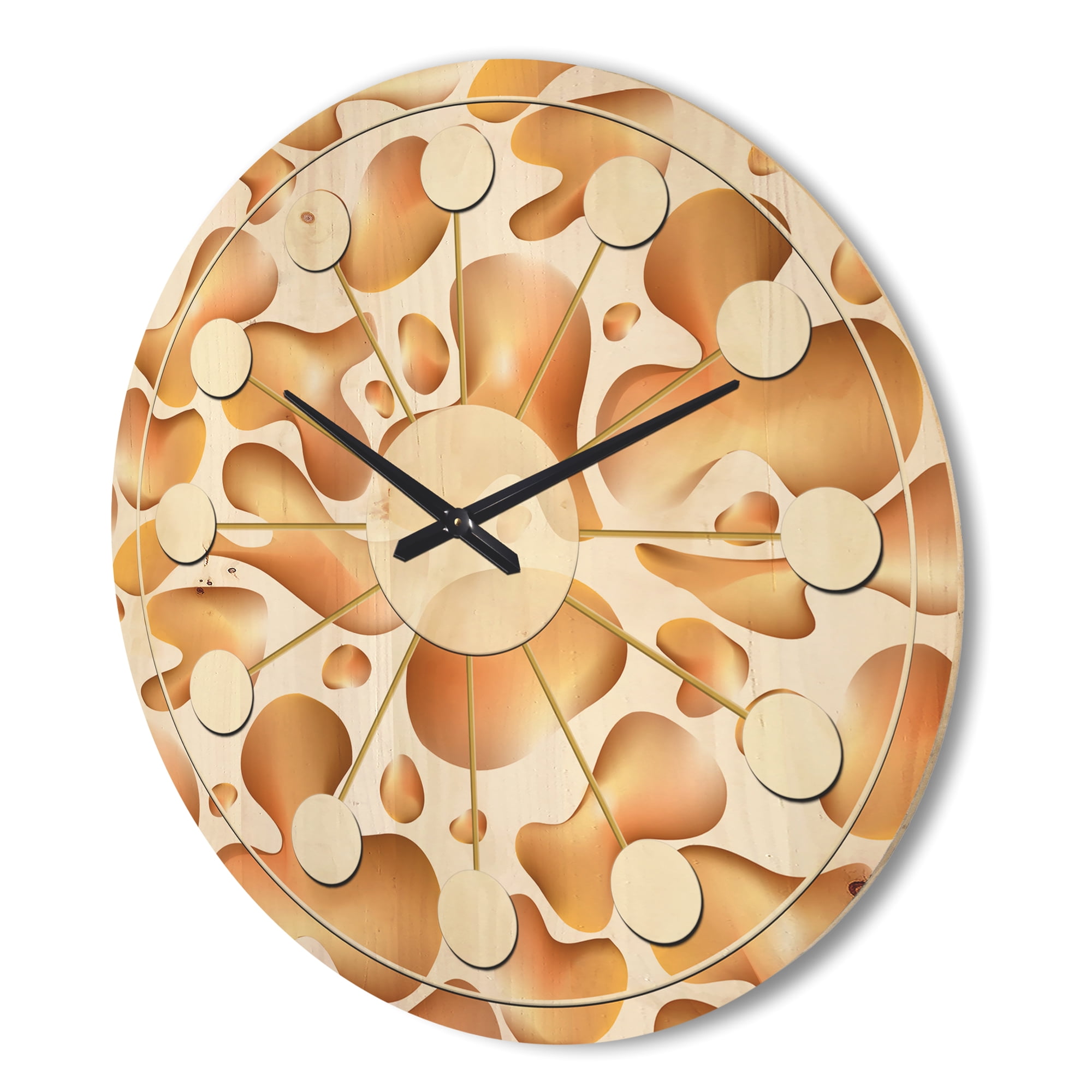 Designart 'Liquid Gold Shapes' Mid-Century Modern Wood Wall Clock
