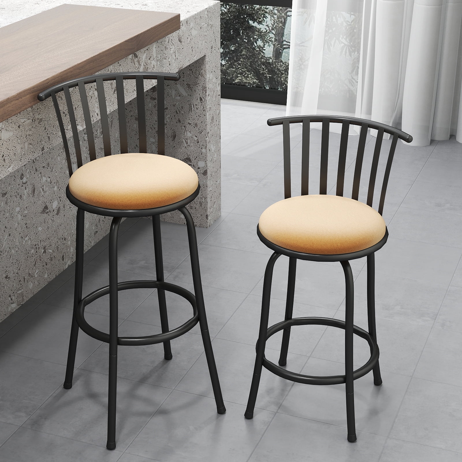 Homy Casa 2 Pack Industrial Swivel Barstools with Adjustable Height Faux Suede Upholstery