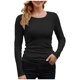 thumbnail image 1 of Camiseta de manga larga de color liso con cuello redondo holgado y corte ajustado para mujer - Mezcla de nailon y spandex, tejido no elástico - Versátil para ocasiones informales, fiestas y la oficina, 1 of 4