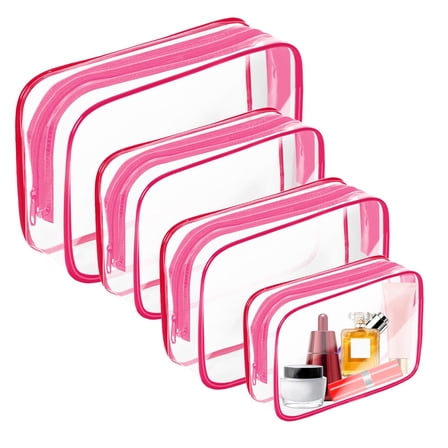4 Pack Clear Makeup Bag,Portable Travel Toiletry Bags with Zipper, TSA Approved Clear Organizer Bags, PVC Cosmetic Pouch for Airport Airline Compliant