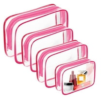 4 Pack Clear Makeup Bag,Portable Travel Toiletry Bags with Zipper, TSA Approved Clear Organizer Bags, PVC Cosmetic Pouch for Airport Airline Compliant