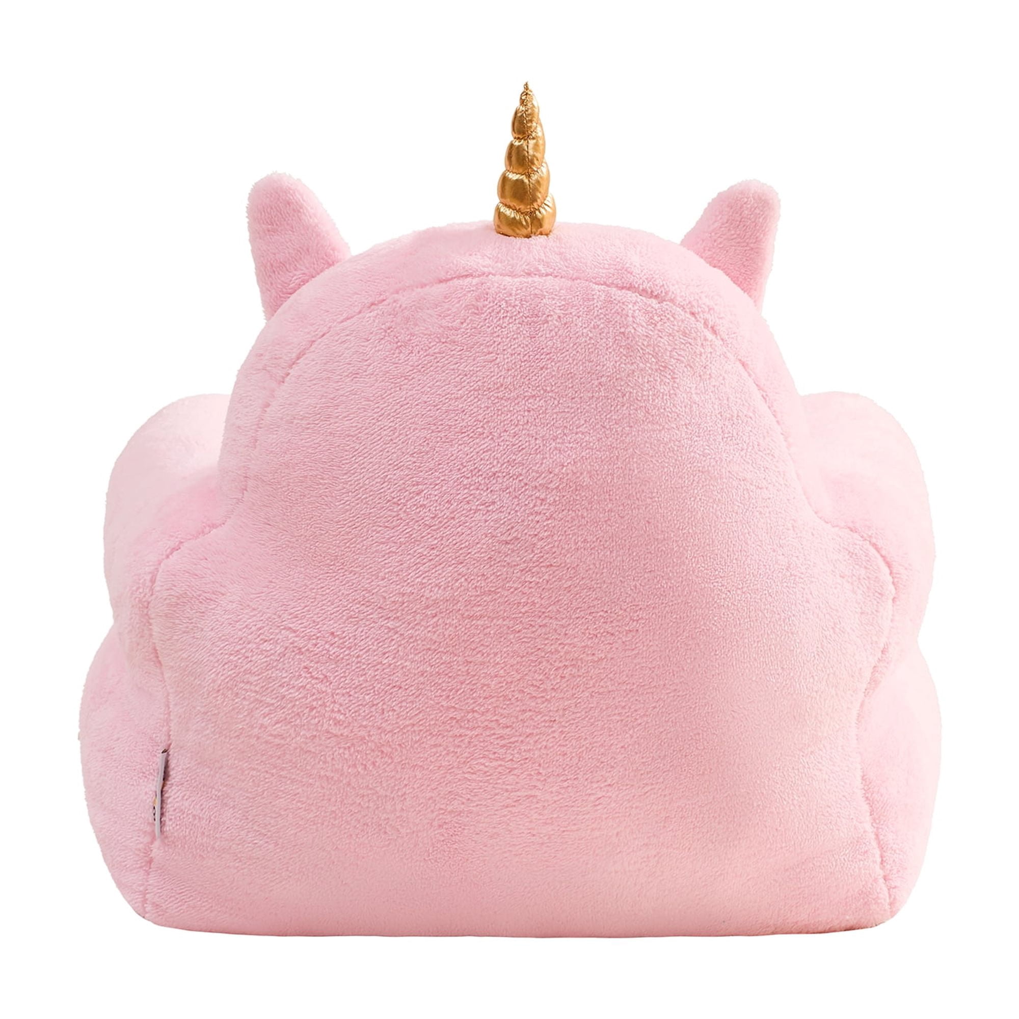 Lounge & Co Kids Unicorn Large Foam Filled Bean Bag Chair, Pink Plush, 25" W x 20" D x 23" H