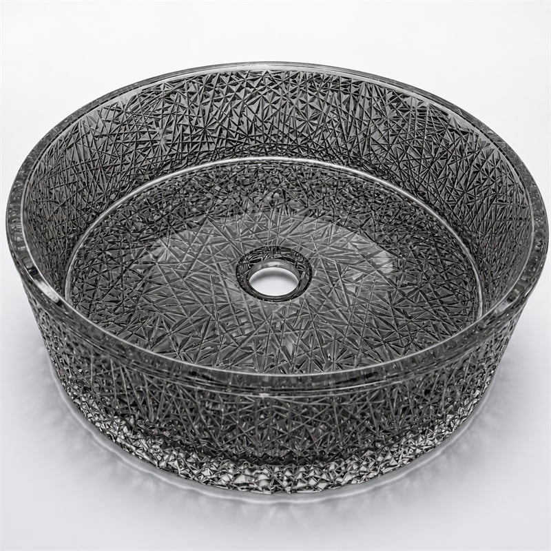 Stadium 16" Light Black Tempered Glass Circular Bathroom Vessel Sink