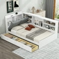 thumbnail image 2 of Wood Twin Size platform bed with Storage Headboard, Shelves and 2 Drawers(White), 2 of 12