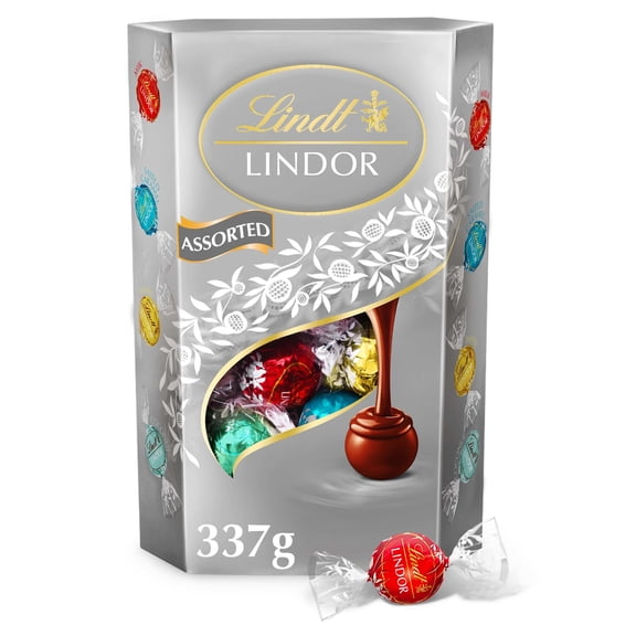 Lindt Lindor Silver Assorted Chocolate Truffles Box 337g, Imported from Britain