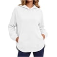 thumbnail image 2 of Long Sleeve Pullover Sweatshirt for Women Solid Drawstring Hoodie Front Kangaroo Pocket Curved High Low Hem Loose Spring Fall Winter Casual Tops, 2 of 6