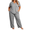thumbnail image 2 of Bixock Plus Size Women Pajamas Sets 2 Piece Long Sleeve Pajama Set with Drawstring Pants and Pockets Solid Color Loungewear Maternity Clothings, 2 of 5