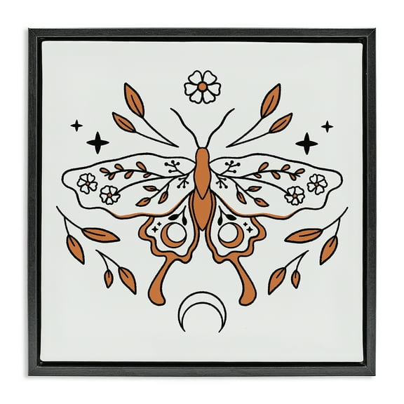 Stupell Industries Celestial Floral Moth Animals Painting Black Floater Framed Canvas Art Print Wall Art, 18 x 18