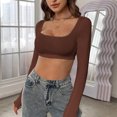 thumbnail image 3 of Women's 2 Piece Crop Top Ribbed Seamless Workout Exercise Long Sleeve Crop Tops Casual Basic Tees, 3 of 6