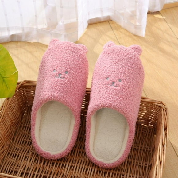 Women's Cute Cat Plush Slippers Indoor Winter Warm Soft Anti-Slip House Shoes