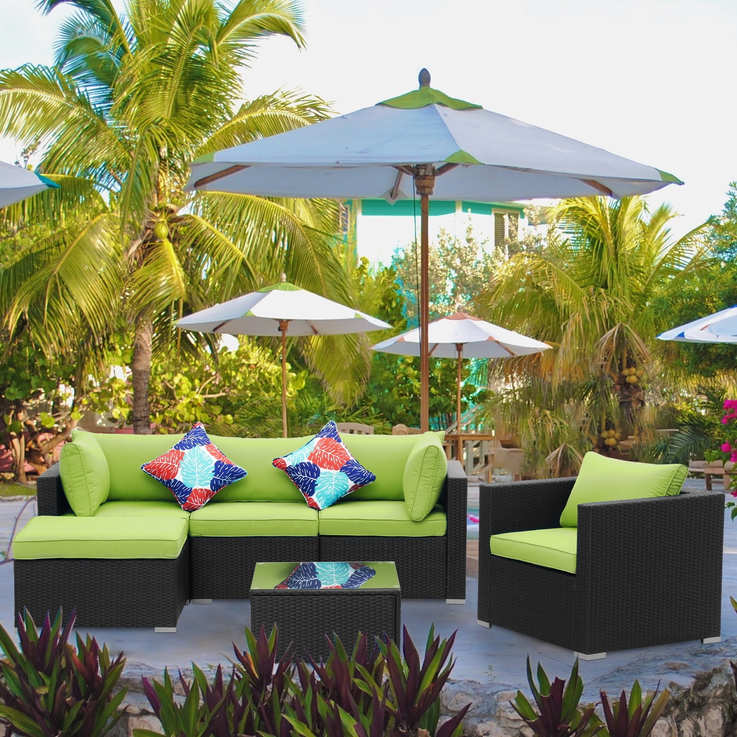 Ainfox 6 Piece Outdoor Patio Furniture Sofa Set Wicker Sectional Rattan