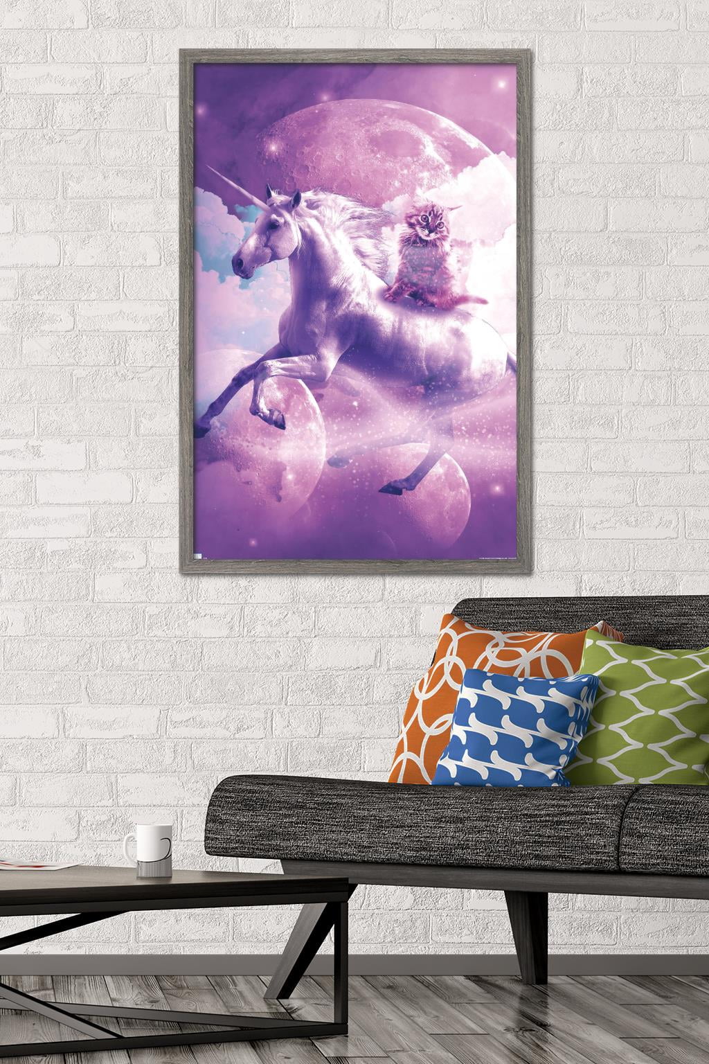 James Booker - Kitty Cat Riding On Space Galaxy Unicorn Wall Poster, 22.375" x 34" Framed
