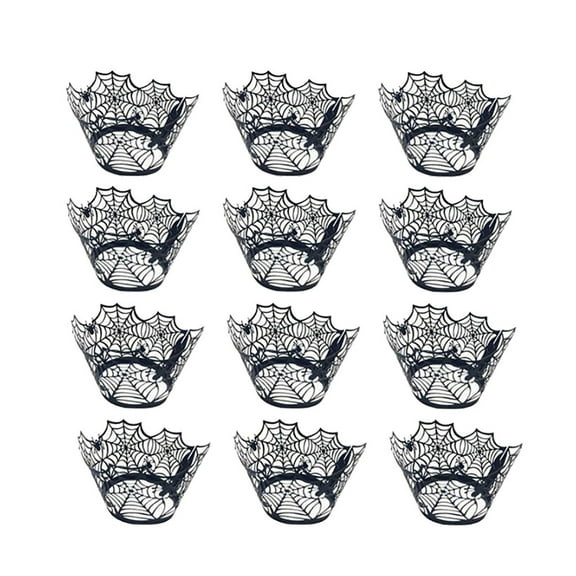 Clearance Under $1.5! 12 Pack Paper Halloween Cupcake Wrappers with Hollow Pumpkin Spider Web