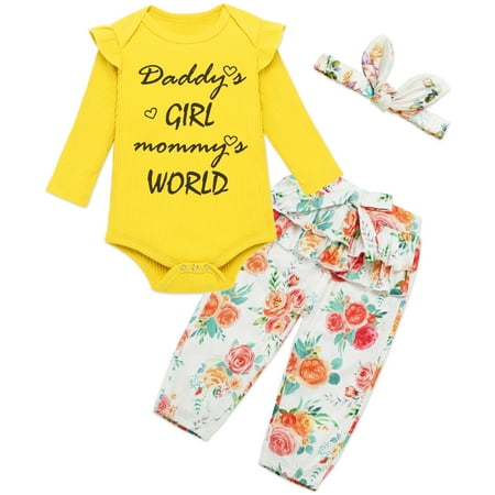 

0-12Months 3PCS Clothes Set Newborn Toddler Baby Girl Romper Bodysuit Jumpsuit Floral Halen Pants Outfit Clothes