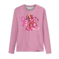 thumbnail image 3 of Fayshow0 Breast Cancer Shirts for Women Gifts Women's Casual Fashions Solid Color Long Sleeve Blouse Round Neck Tops T-Shirt Pink, 3 of 4