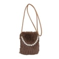 thumbnail image 3 of Bolso Hombro Piel Sintética para Mujer Con Cadena Perlas Hobo Esponjoso Fiesta (gris), 3 of 9