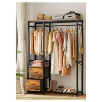 Clothes Rack, Heavy Duty Garment Rack for Hanging Clothes, Industrial Clothing Racks with Shelves, 2 Fabric Drawers, 4 , 2 Hanging Rods, Freestanding Closet Organizer, Rustic Brown Industiral