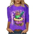 thumbnail image 2 of Craaazy Women's Carnival Mask Printed 3/4 Sleeve Round Neck Mardi Gras Tops Gifts, 2 of 5
