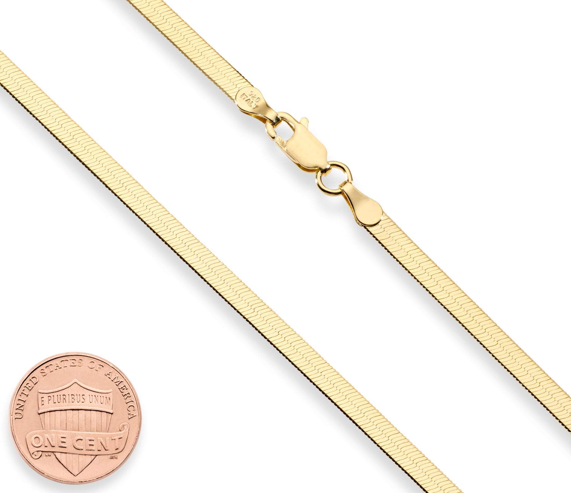 Miabella 18K Gold Over Sterling Silver Italian Solid 3.5mm Flexible Flat Herringbone Chain Necklace for Women, Made in Italy (Length 18 Inches (women's average length))