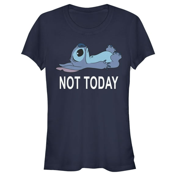 Junior's Lilo & Stitch Not Today  Graphic Tee Navy Blue Medium