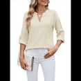 thumbnail image 3 of Blusas Casuales con Cuello en V y Ojales Bordados para Mujer, Blusas Playeras Elegantes. Albaricoque S, 3 of 10