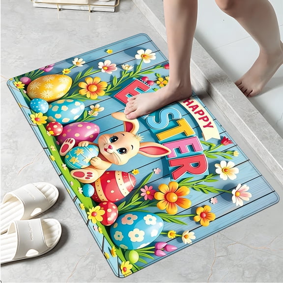 YIMEIS Happy Easter Bunny Egg Kitchen Mat Rug - 1Pcs Perfect for Kitchen Counter, 16''*24'', Functional for Decoration
