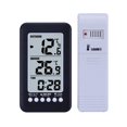 thumbnail image 1 of CJ3315RF Wireless Digital Temperature Clock with Separate Transmitter - Indoor/Outdoor Temp Monitor, Large 94x54mm LCD Display, ℃/℉ Switchable, 12H/24H Time, Wall/Desktop Mount, ABS Black,, 1 of 6