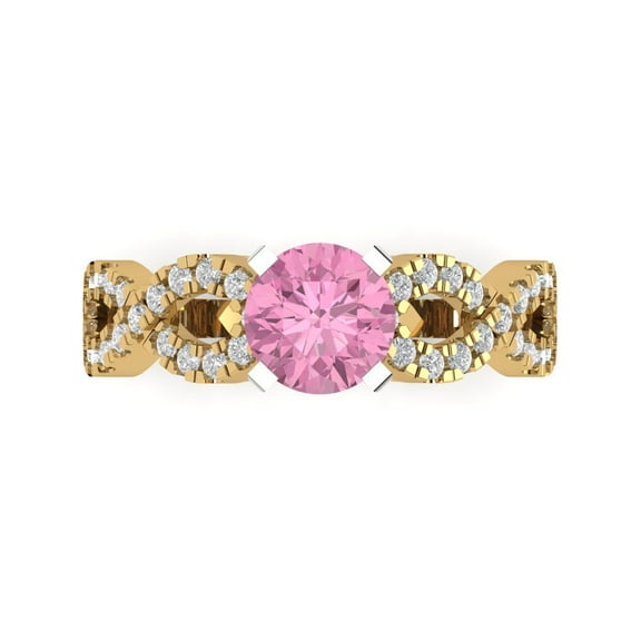 Solitaire with Accents Engagement Ring for Women - 1.42ct Simulated Pink Diamond in 14K Yellow/White Gold Promise Ring