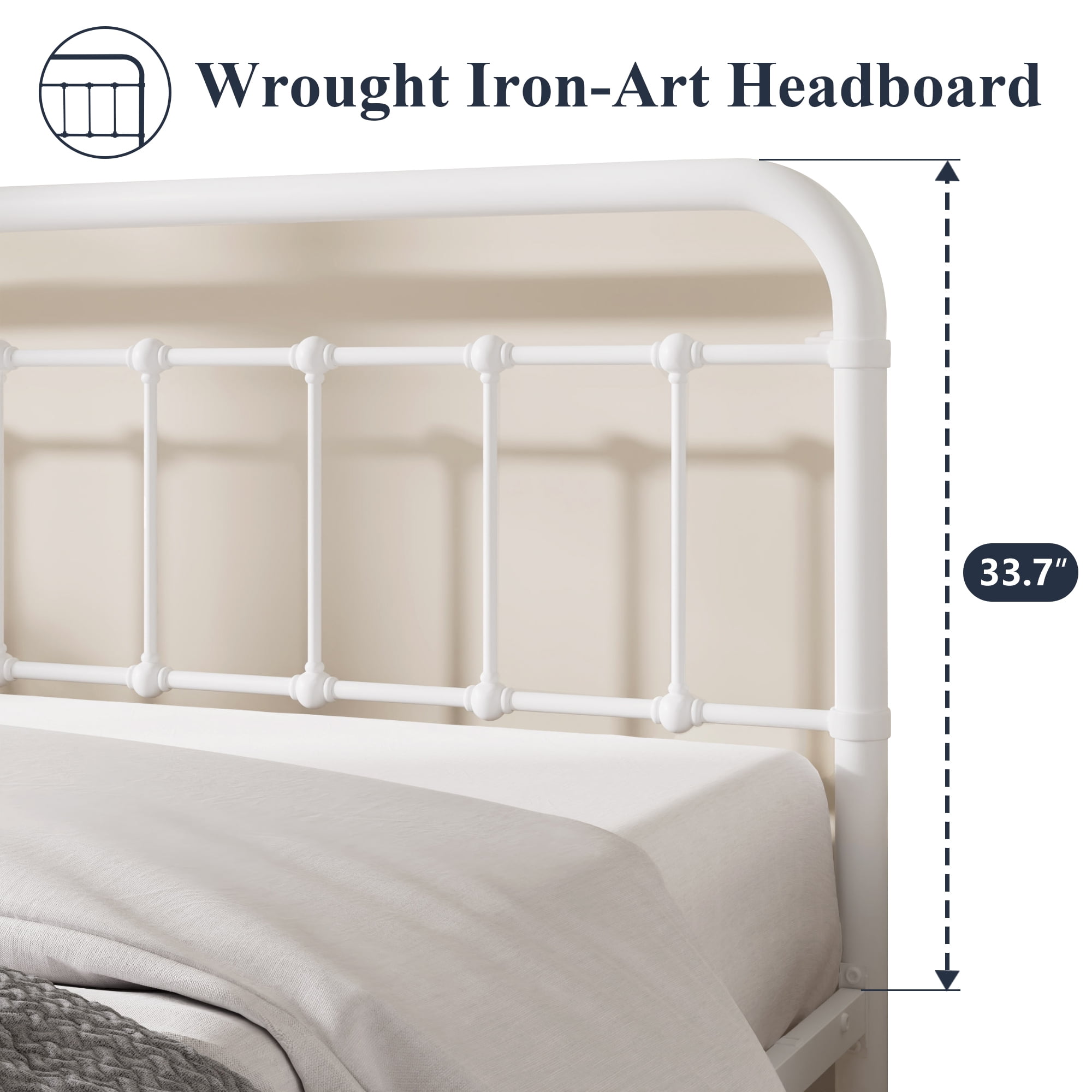 Allewie Queen Size Metal Platform Bed Frame with Victorian Style Wrought Iron-Art Headboard/Footboard, White