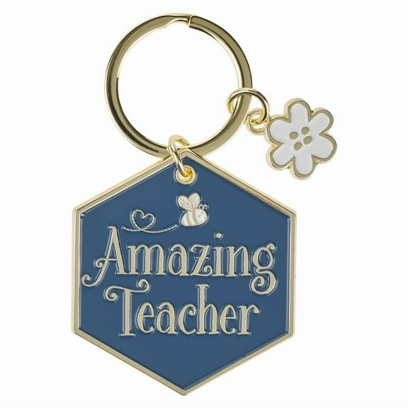 With Love Women's Inspirational Split Metal Keychain, Amazing Teacher - Thank You for Helping Me Grow Navy Blue/Gol, (Hardcover)