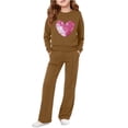 thumbnail image 3 of WAVSUF Girls Sweatshirt Sets Graphic Top and Flare Sweatpants Winter Trendy Outfits 2 Piece Brown 10-12, 3 of 6