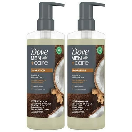 Dove Men+Care Shampoo And Conditioner 2-In-1, 2-Pack –?Hydration Formula With Biotin & Mineral Complex, Ginger & Coconut Oil, 17.5 Oz Ea Packaging May Vary