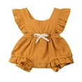 thumbnail image 1 of Baby Girls Summer Ruffle Romper Fly Sleeve Bow Cotton Jumpsuit, 1 of 6