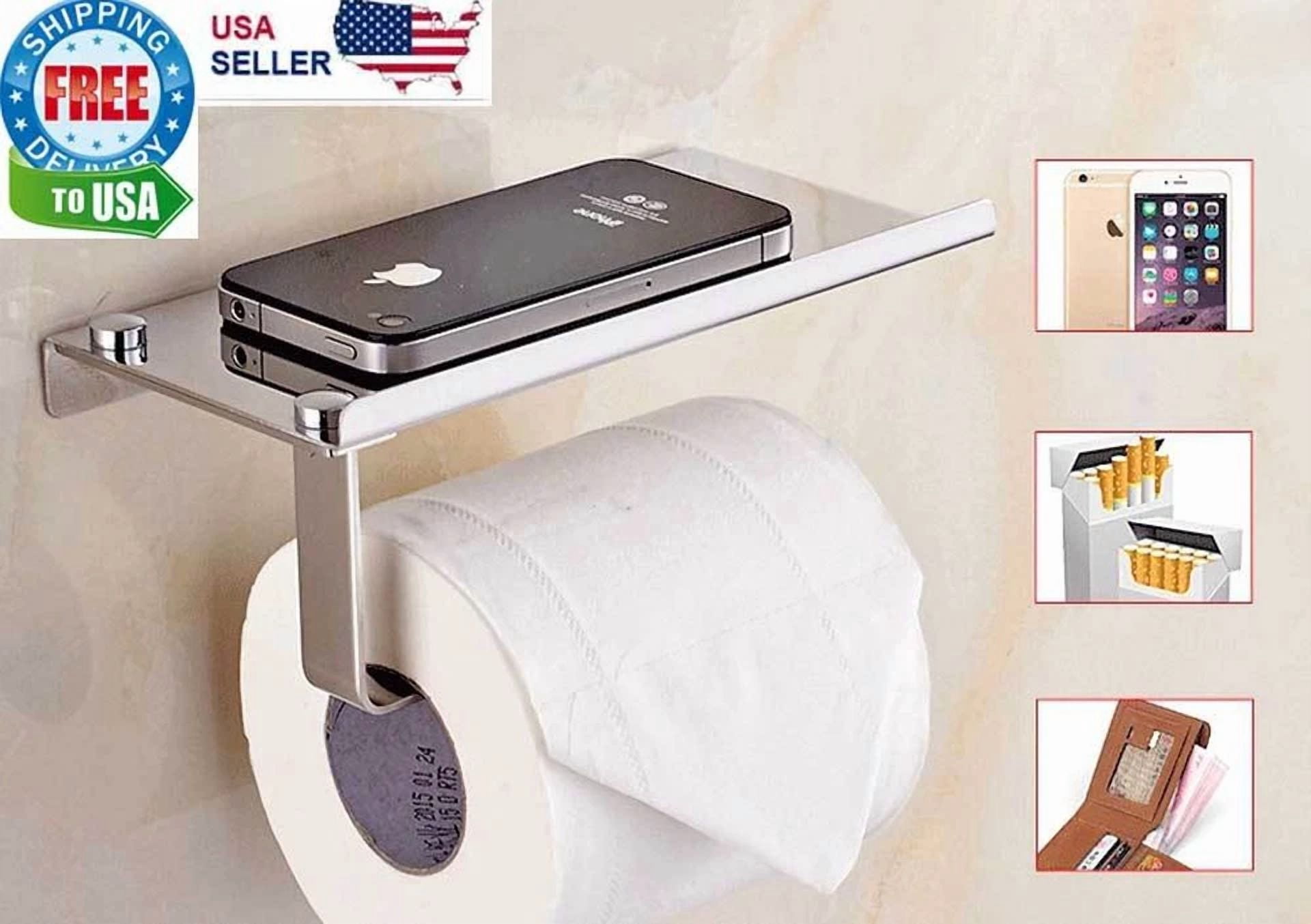 Toilet Paper Holder With Mobile Phone Storage Shelf Holders Wall Mounted Rack