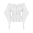 thumbnail image 4 of ABATAB Women Renaissance Shirts Medieval off Shoulder Long Bell Sleeve Tops Trendy Smocked Waist Drawstring Pullover Blouses(X-Large,White), 4 of 6