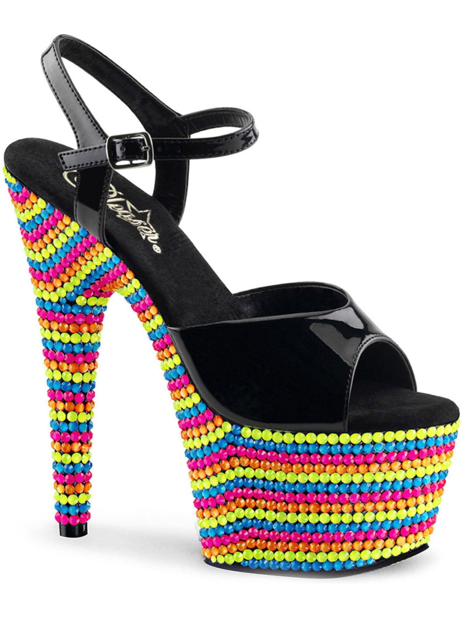 Pleaser - Womens Multi Color Heels UV Reactive Sandals Black Light ...
