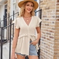 thumbnail image 4 of Jdlsppl Women's V Neck Blouse Short Sleeve Shirt Deep V Neck Soft Tops Button Down Summer Lightweight Elegant Tshirt Apricot Small, 4 of 4