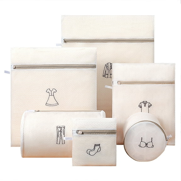 Suizaomo 6-Pack Heavy Duty Mesh Laundry Bags Set (Socks/T-Shirt/Dress/Coat/Pants/Bra Bags) - Double-Layer Reinforced Polyester with Dense Mesh for Delicate Wash (Multi-Size Included)