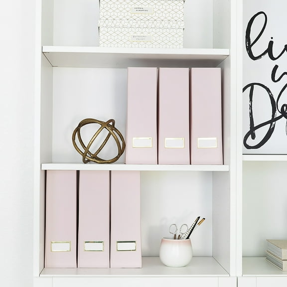 Blu Monaco Pink Foldable Cardboard Magazine Holders with Gold Label Holder - Set of 6