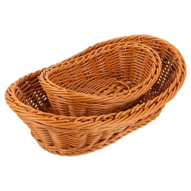 OULII 2Pcs Storage Baskets Simulation Rattan Woven Plastic Round Decoration Office