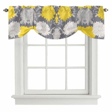 White Yellow Flower Tie Up Valance for Windows Line Drawing Floral Classic Texture Adjustable Rod Pocket Tie Up Valance Curtains Window Treatment for Kitchen Bathroom Bedroom 54 X 18 Inch